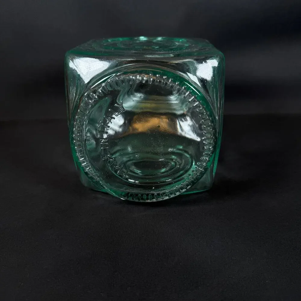 Vintage Hermetic Green Tinted Lantern Style Glass Canister Jar Made in Italy